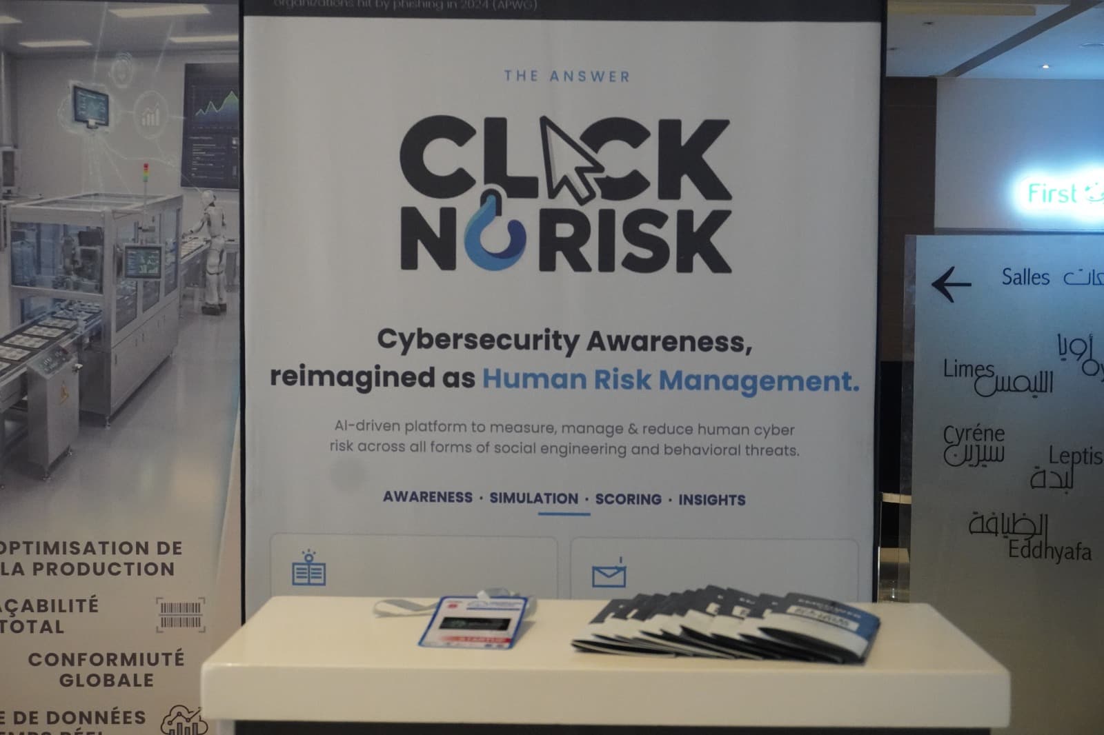 ClickNoRisk stand banner: 60% of breaches involve a human element